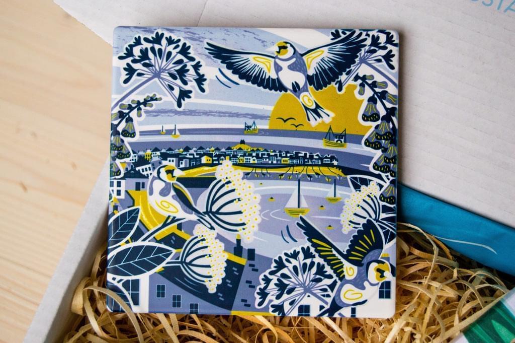 Sand and Sparkles Coastal Vibes Gift Box with Cornish illustrated coaster